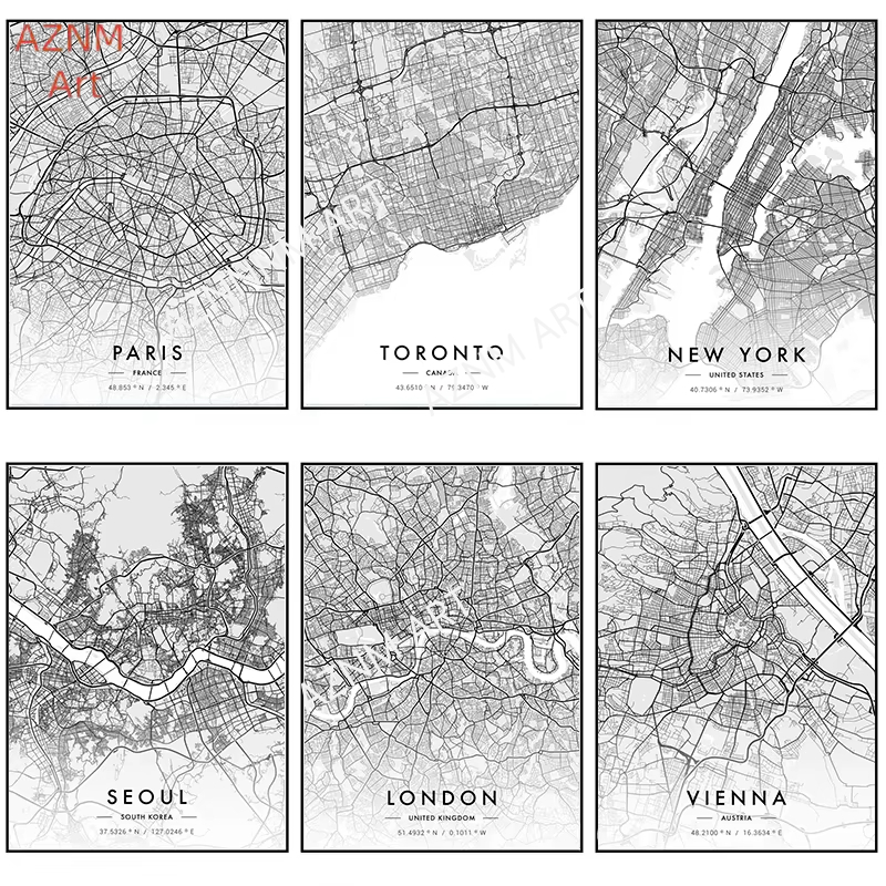 Photography Mapped - Affiche d'art de carte de ville,