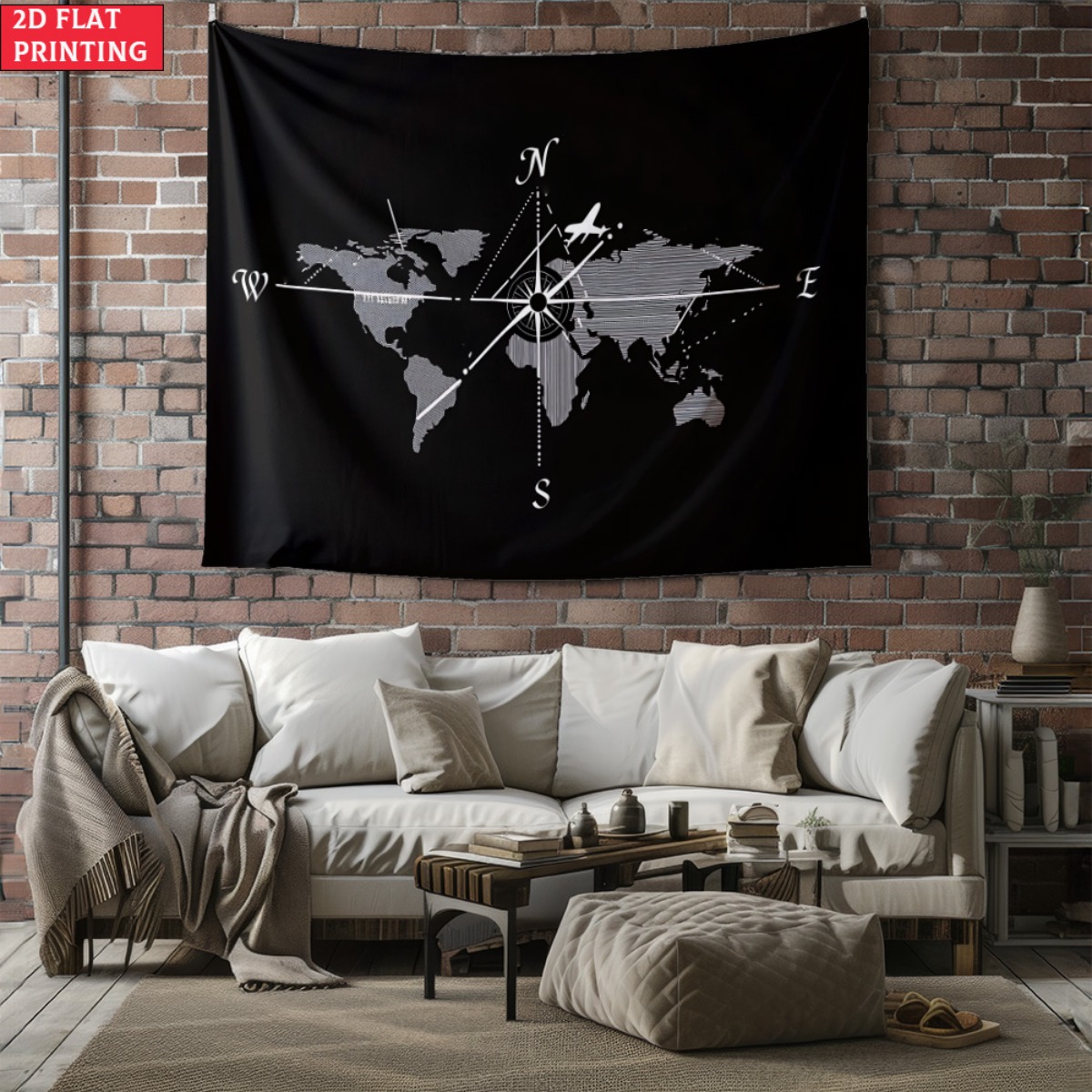 Photography Mapped - Tapisserie boussole carte du monde sans